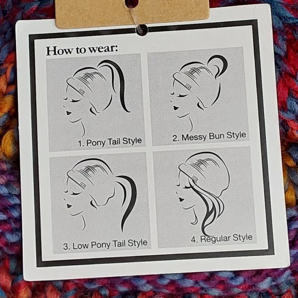 'C.C BEANIE' MESSY BUN BEANIE TAIL' VARIEGATED STRIPE - Picture 6 of 16